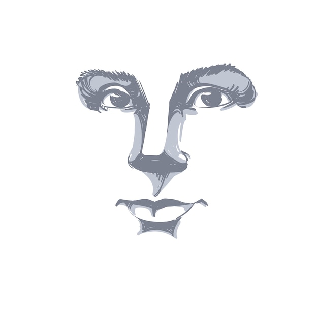 Векторный рисунок задумчивой женщины, думающей о чем-то. черно-белый портрет привлекательной дамы с тонкими чертами лица.