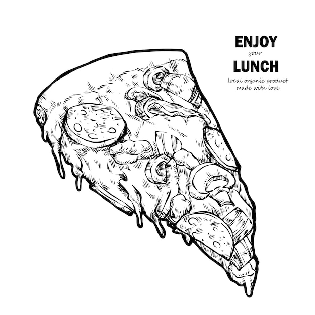 Vector drawing of a pizza slice Hand drawn pizza illustration Great for menu poster or label