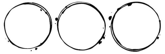 vector drawing set of abstract round frames from lines and spots of black paint glass