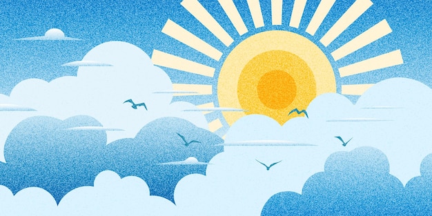 Vector vector drawing of sky sun in the clouds cartoon illustration noise pattern pointillism
