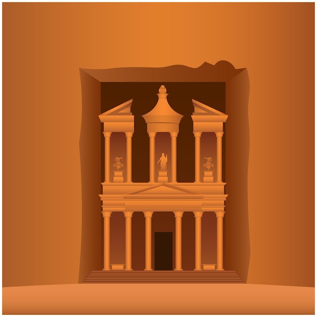 Vector vector drawing of the treasury in the historic jordanian city of petra