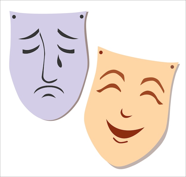 Disegno vettoriale di due maschere teatrali classiche di triste e felice