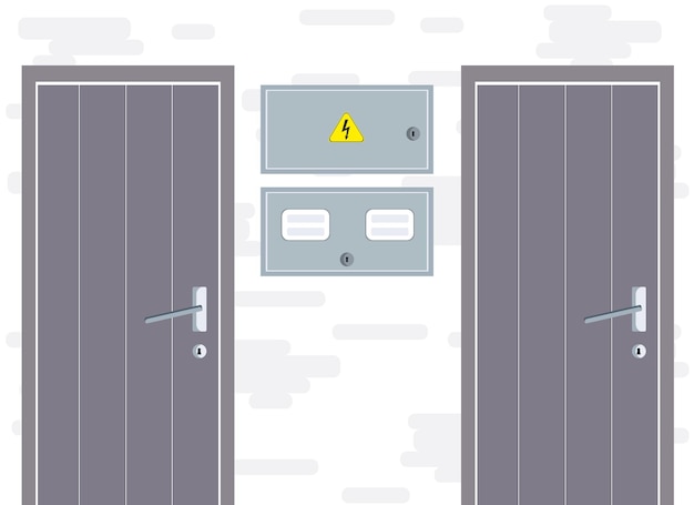 Vector drawing of two doors of neighboring apartments with an electricity meter