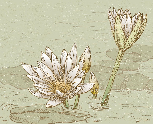 The vector drawing of a two water flowers