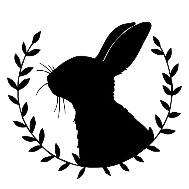 ベクトル描画、イースターのウサギのシルエットを持つビンテージ フレーム。ミニマルなデザイン、枝の花輪