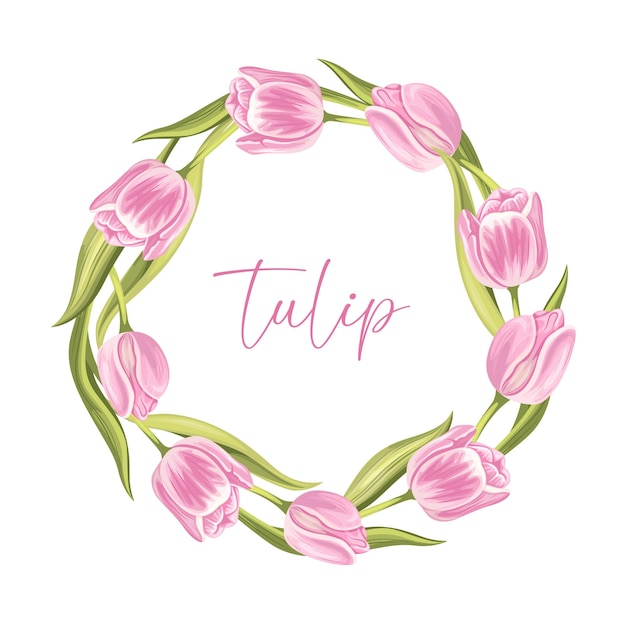 Vector drawing of a wreath of tulips Spring flowers