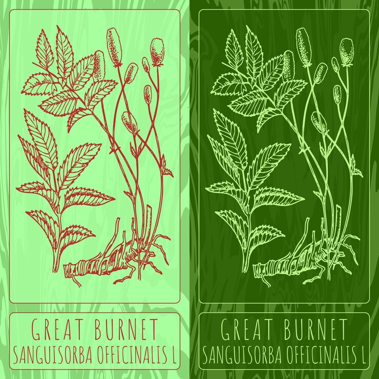 Vector vector drawings great burnet hand drawn illustration latin name sanguisorba officinalis l