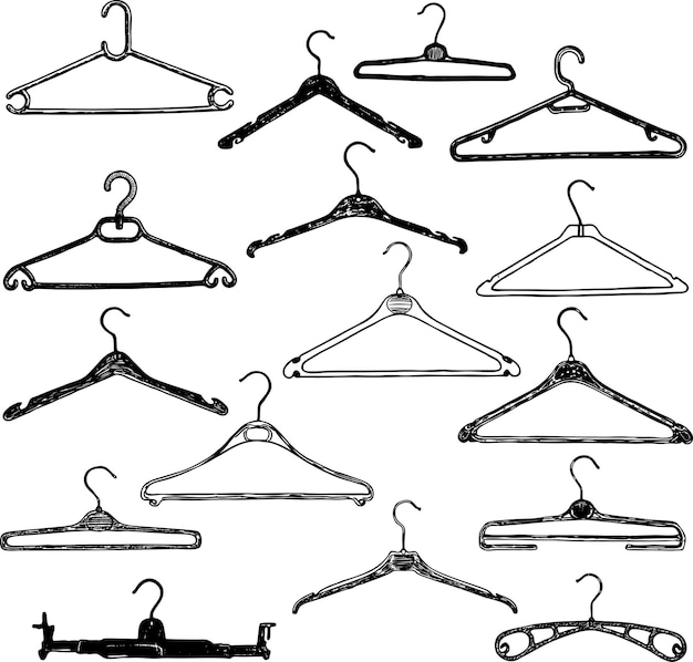 Vector drawings of various hangers for clothes