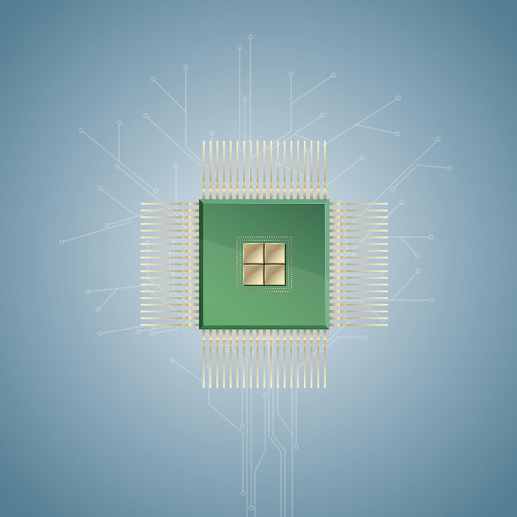 Vector vector drawn computer processor,circuit board design concept.