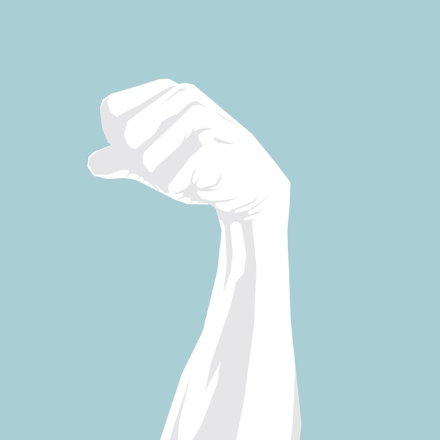 Vector drawn fist. Isolated on blue background.