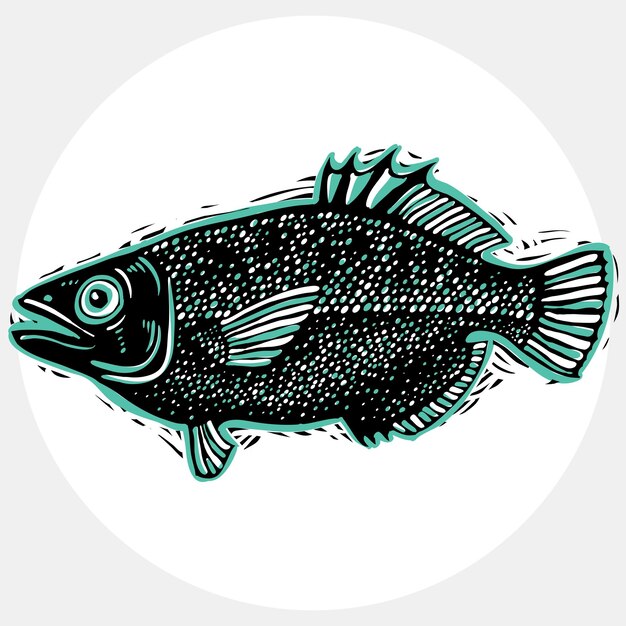 Vector vector drawn freshwater fish silhouette, natural graphic symbol. fauna and wildlife element, zoology species.