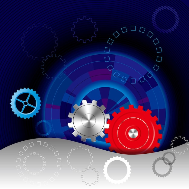 Vector drawn gears. Isolated on blue background.