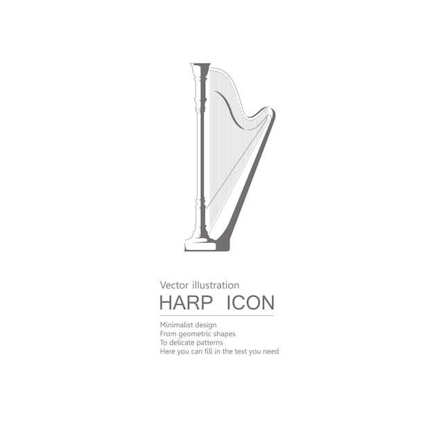 Vector drawn harp. Isolated on white background.