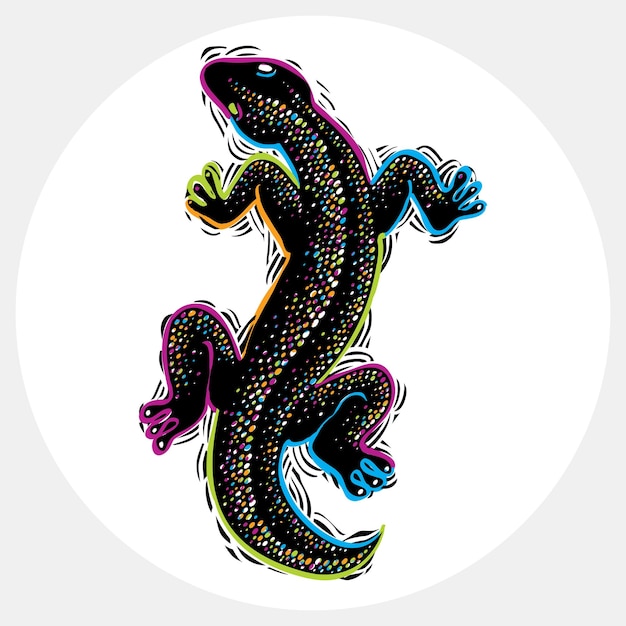 Vector drawn lizard silhouette, nature graphic symbol. Reptile top view illustration, rain forest fauna and wildlife zoology species.