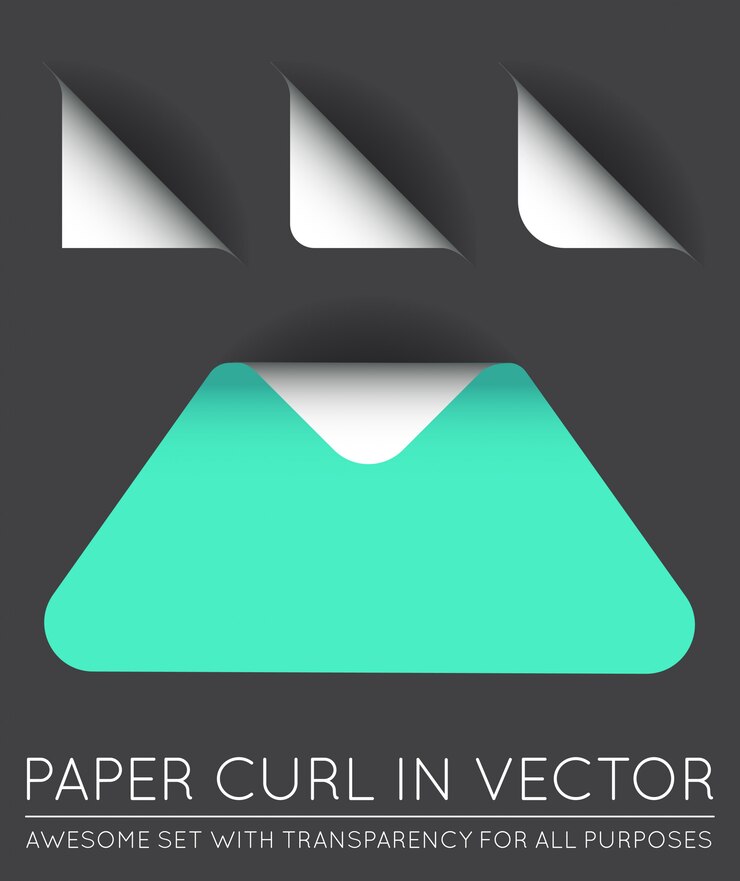 Vector vector driehoek met papier krul met schaduw geïsoleerde set.