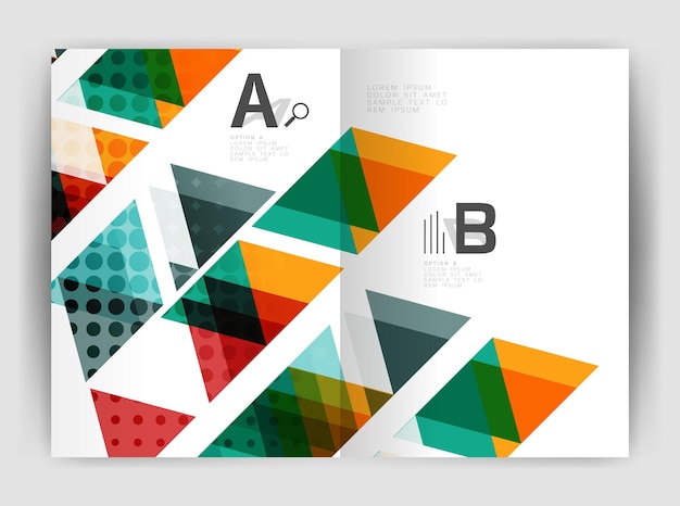 Vector driehoek zakelijke jaarverslag voorblad afdruksjabloon Brochure sjabloon lay-out abstracte cover ontwerp jaarverslag tijdschrift flyer of boekje Geometrische achtergrond