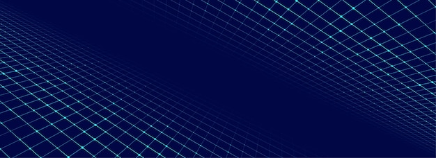 Vector dubbel perspectiefraster op blauwe achtergrond Digitale cyberspace Netwerkverbindingsstructuur Abstracte maasachtergrond