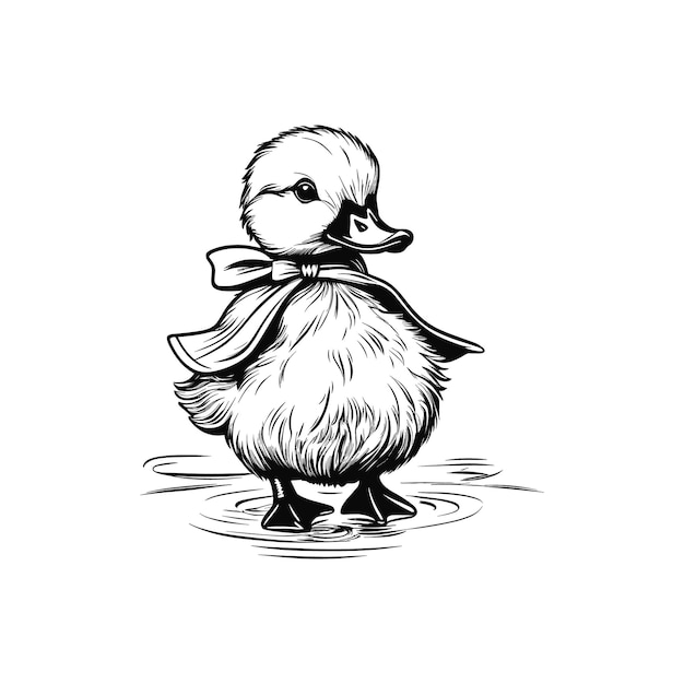 Vector duckling in dress sketch hand drawn bird illustration