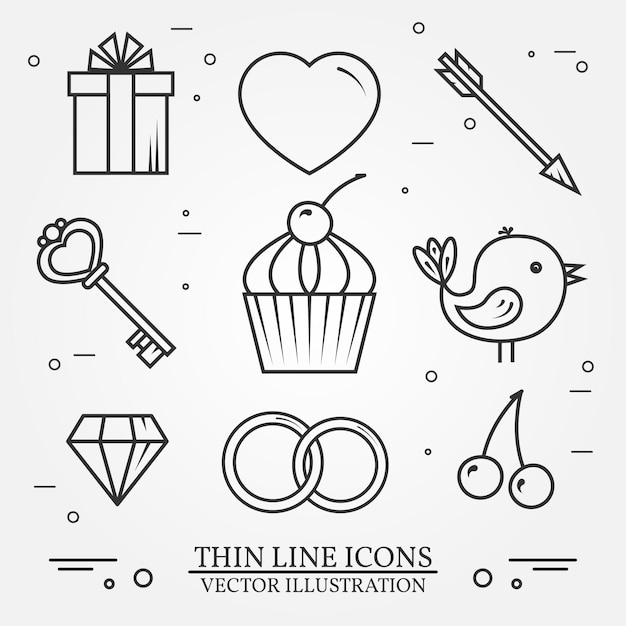 Vector dunne lijn iconen set voor Sint Valentijnsdag en liefde thema Voor webdesign en applicatie