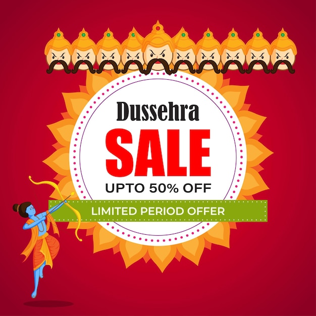 Вектор dussehra sale баннер предложение индийского фестиваля