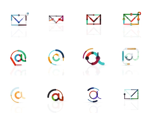 Vector e-mail zakelijke symbolen of op borden logo set Lineaire minimalistische platte icoon design collectie
