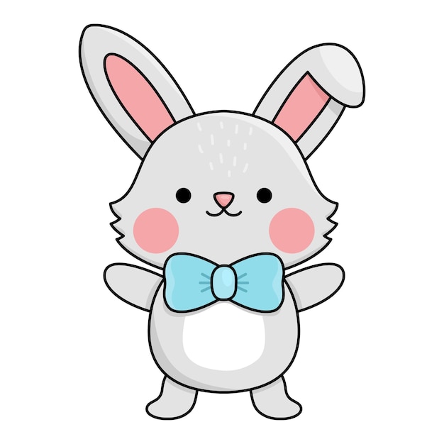 Vector vector easter bunny icon for kids cute kawaii rabbit illustration funny cartoon hare character traditional spring holiday symbol in bowxa