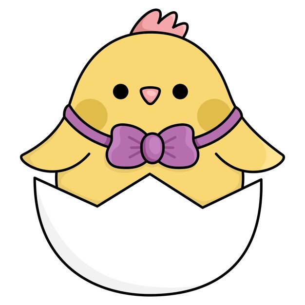 vector easter chick icon for kids cute kawaii chicken illustration funny cartoon bird character traditional spring holiday symbol in bow hatching or sitting in eggxa