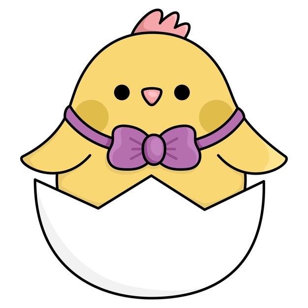 Vector vector easter chick icon for kids cute kawaii chicken illustration funny cartoon bird character traditional spring holiday symbol in bow hatching or sitting in eggxa