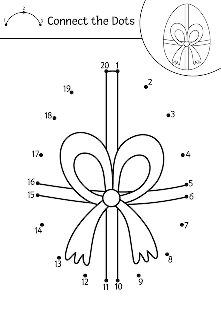 ベクトル イースター dottodot と色のアクティビティとかわいい卵と弓 春休みは、伝統的なシンボルを持つ子供のためのドット ゲームを接続します 子供のための面白い愛らしい着色ページ xA