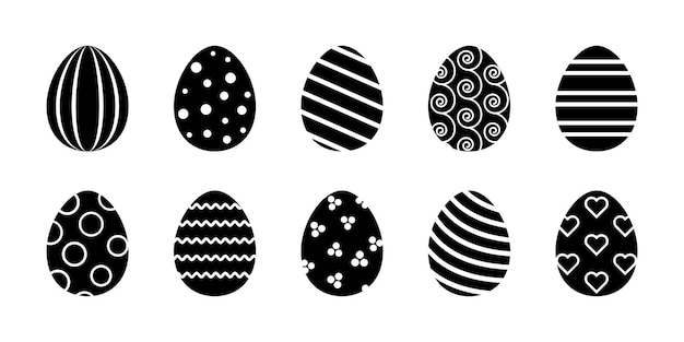 Vector Easter eggs glyph collection Set of black rubber stapms with decorated eggs