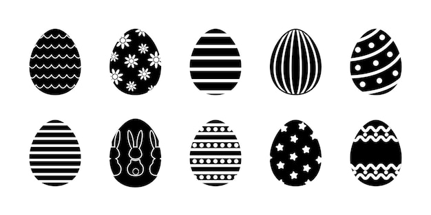 Vector vector easter eggs glyph collection set of black rubber stapms with decorated eggs