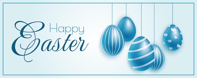 Vector easter illustration with painted eggs happy easter template design with decorative blue egg