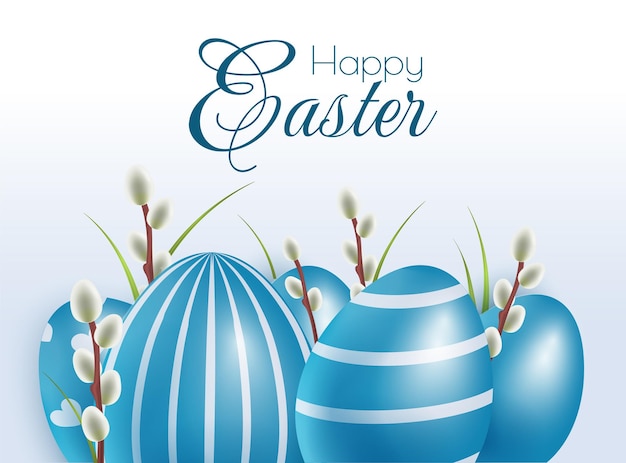 Vector easter illustration with painted eggs happy easter template design with decorative blue egg