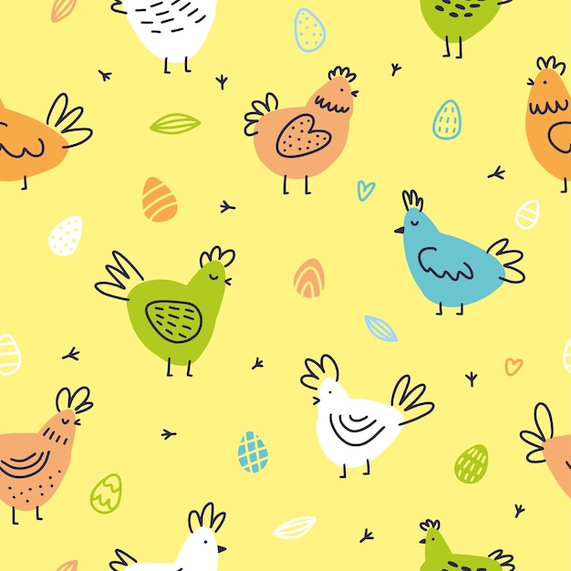 Vector Easter pattern with chickens.