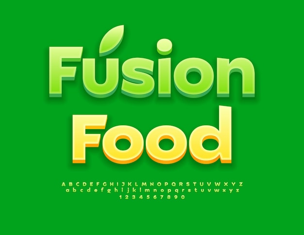 Vector eco concept fusion food modern green font creatieve 3d alfabet letters en cijfers set