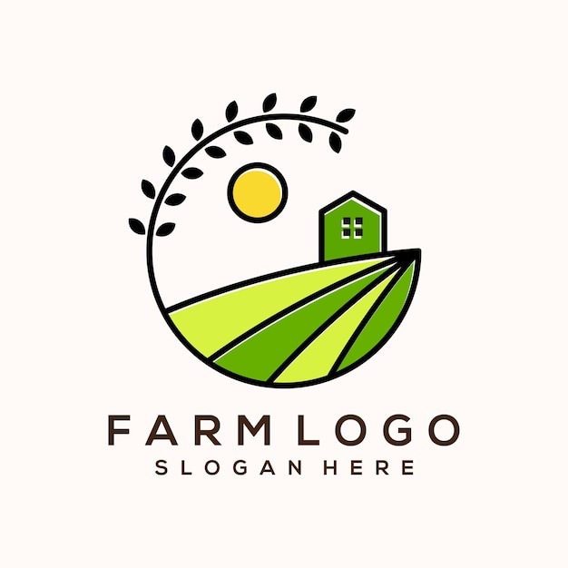 Векторный эко-зеленый логотип круга фермы, векторный винтажный значок, плоский логотип фермы, натуральный зеленый значок