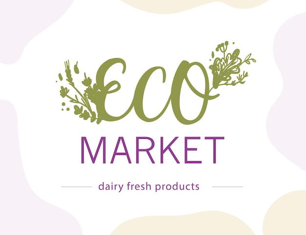 Modello di progettazione di logo di cibo di mercato eco vettoriale isolato su sfondo bianco