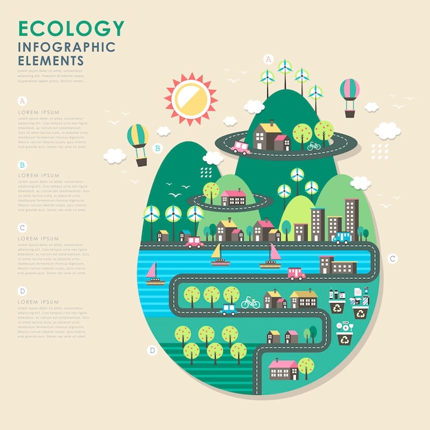 Elementi infographic dell'illustrazione di ecologia di vettore design piatto