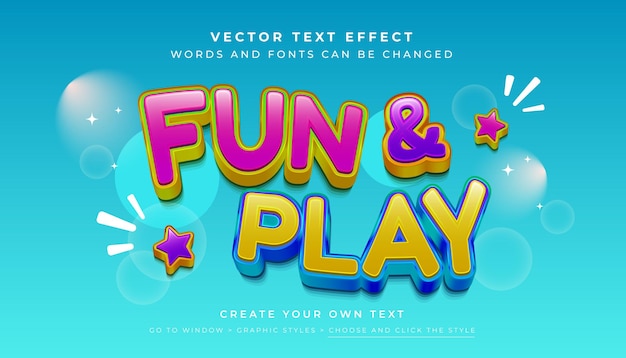Vector Editable 3D fun and play text effect Colorful kids typography graphic style on blue abstract