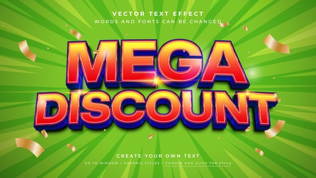 Vector vector editable 3d orange blue text effect mega sale discount graphic style on yellow background