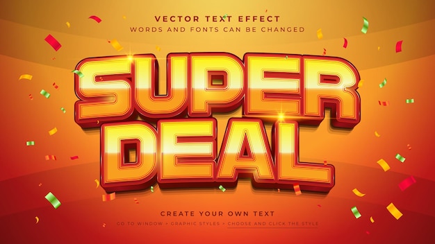 Vettore vector editable 3d effetto di testo rosso arancione super deal bonus stile grafico su sfondo arancione