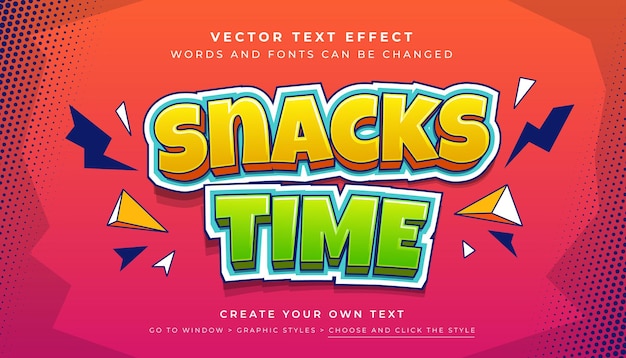 Vector Editable 3D outlined comic text effect Fun snacks time graphic style on halftone abstract ba