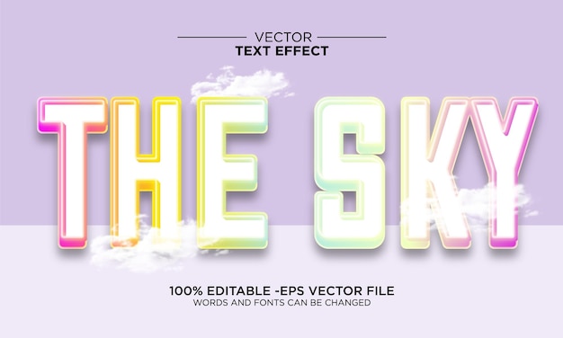vector editable 3D the sky text effect typography template