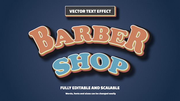 Vector vector editable 3d vintage style barber shop text effect style