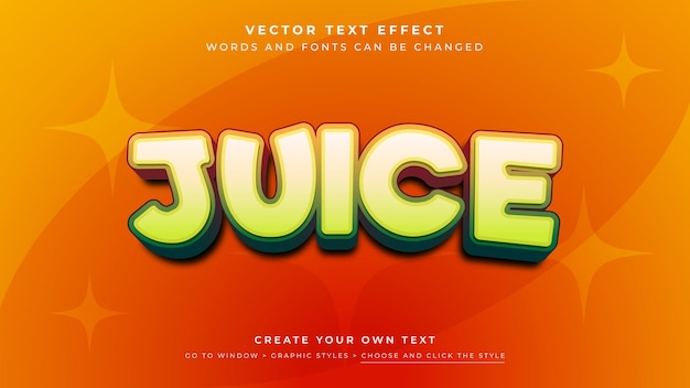 Vector Editable 3D yellow green text effect Gradient juice graphic style on orange background