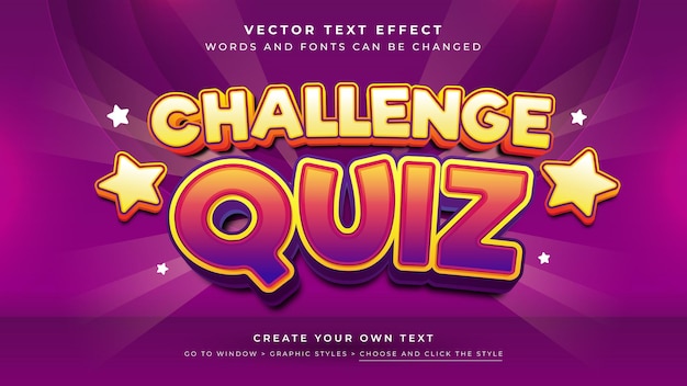 Vector vector editable 3d yellow purple text effect quiz trivia graphic style on purple background