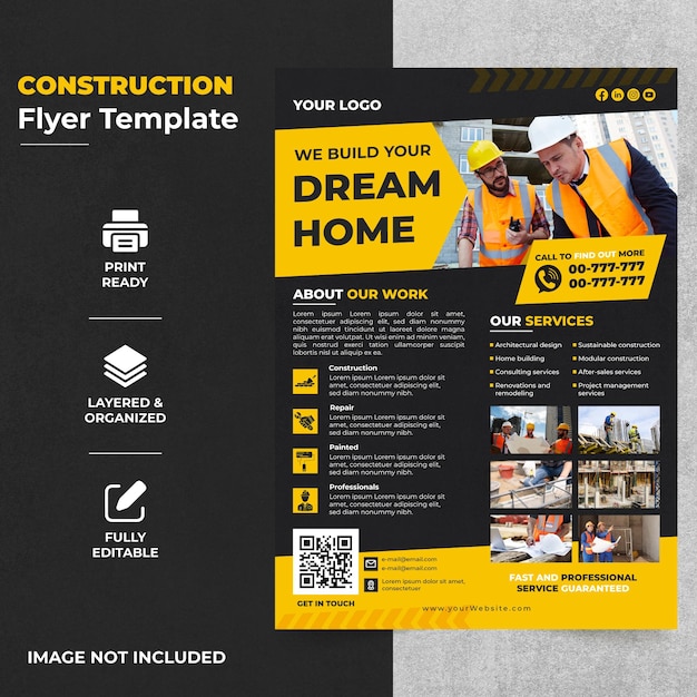 Vector vector editable construction and renovation flyer template