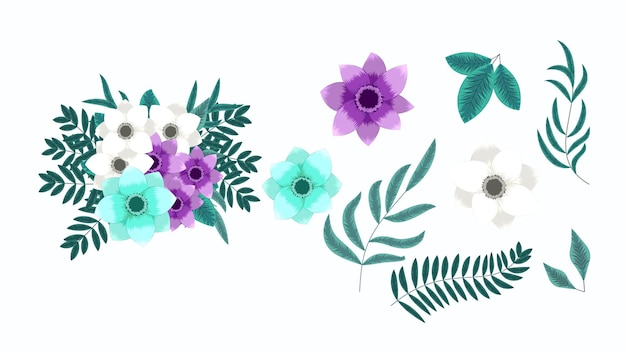 Vector editable floral bouquet arrangement illustration collection of flowers lovely greenery