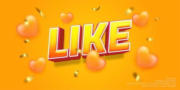 Vector vector editable text like with 3d heart balloon yellow background