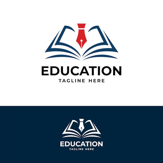 Disegno del logo del libro di istruzione vettoriale e della penna